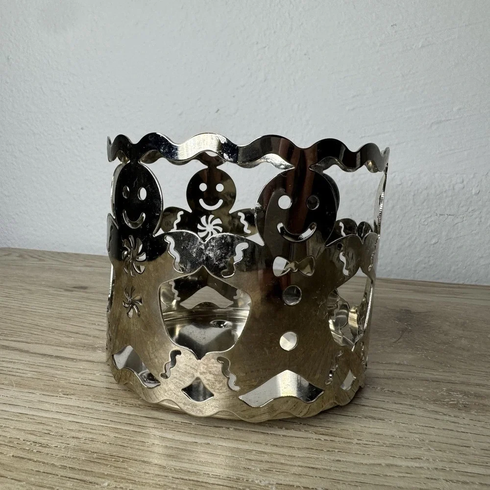 Slatkin & Co Silver Metal Candle Holder Gingerbread Christmas 3-Wick Bath & Body